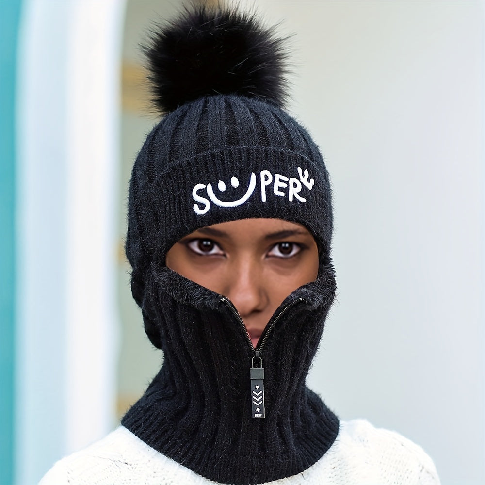 Women's Knitted Ear Protection Warm Hat with Fleece Lining