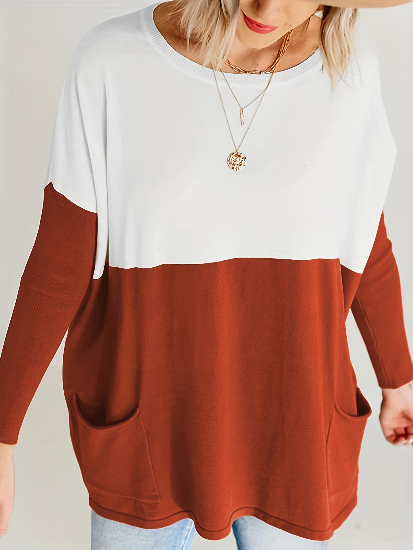 Colorblock Batwing Sleeve Knit Top