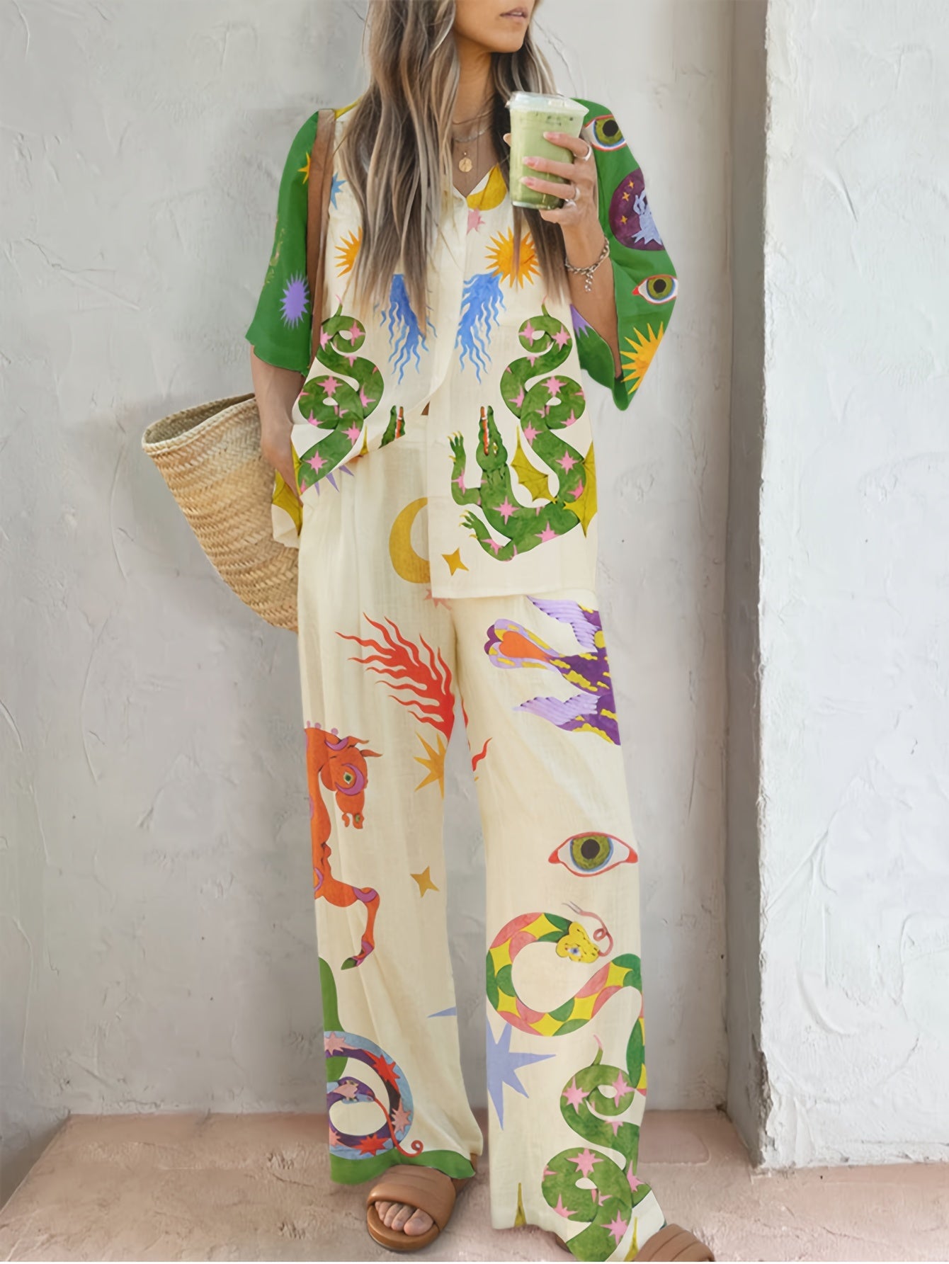 Casual Print Shirt & Pants Set