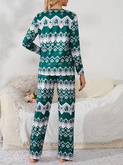 Geometric Print Pajama Set Long Sleeve Top & Pants