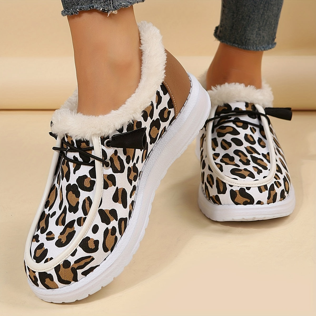 Leopard Print Snow Shoes Women's Winter Ankle Boots
