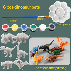 6pcs Dinosaur Coloring Set for Boys and Girls - 3D Animal Painting Toys