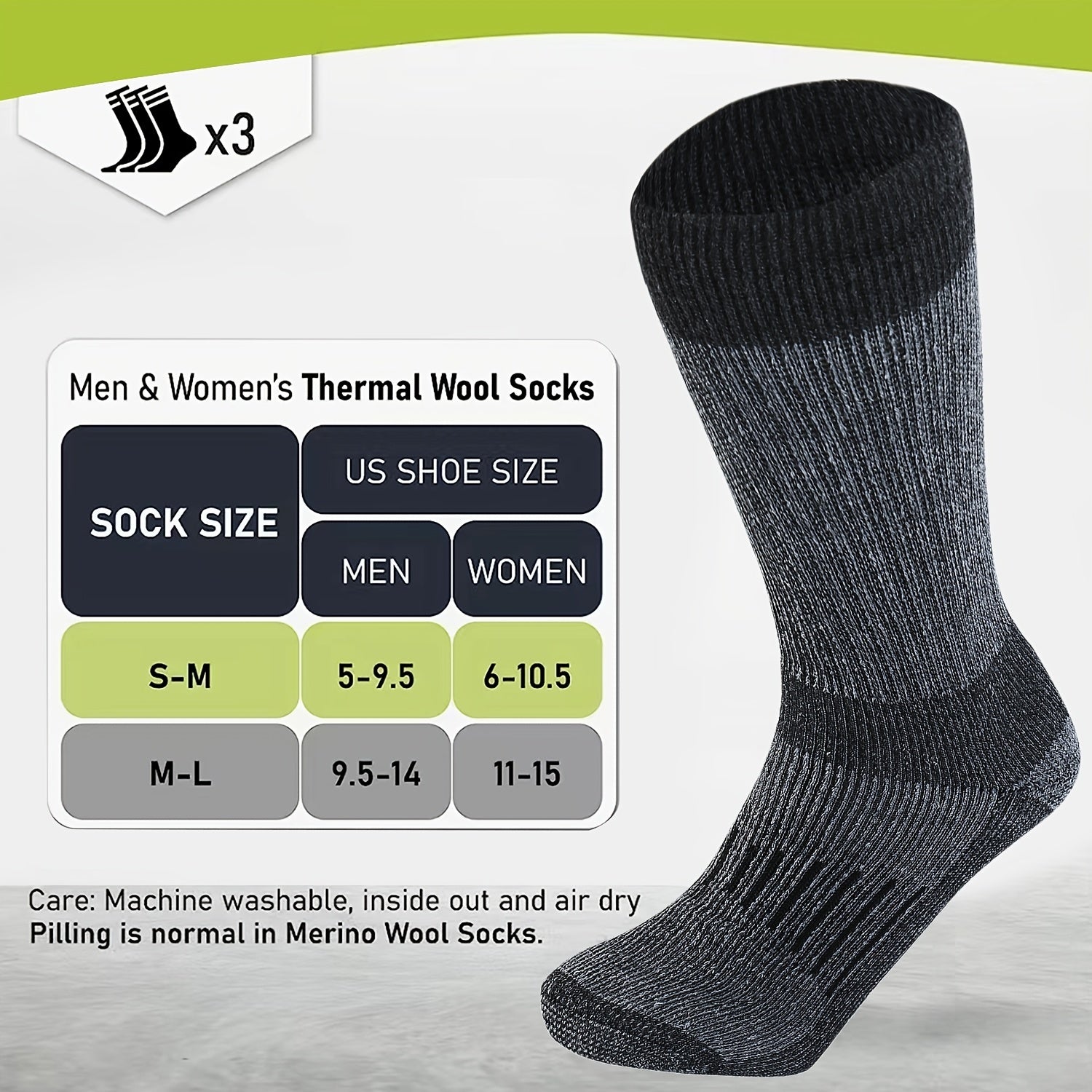 3 Pairs Men's Outdoor Wool Socks for Running Training Skiing