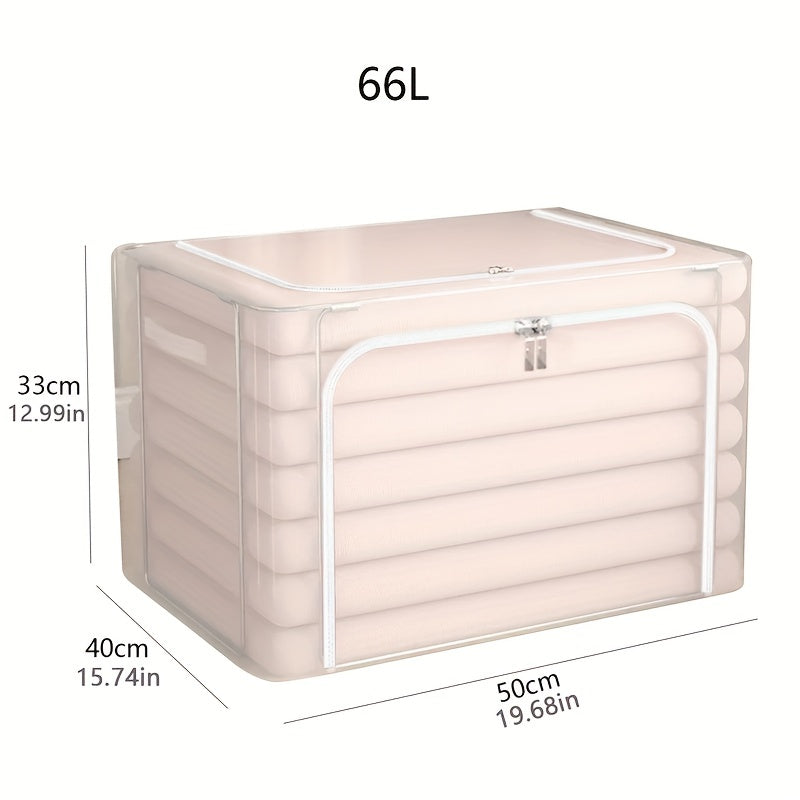 Zippered Folding Clothes Storage Box with Handles & Support Rack