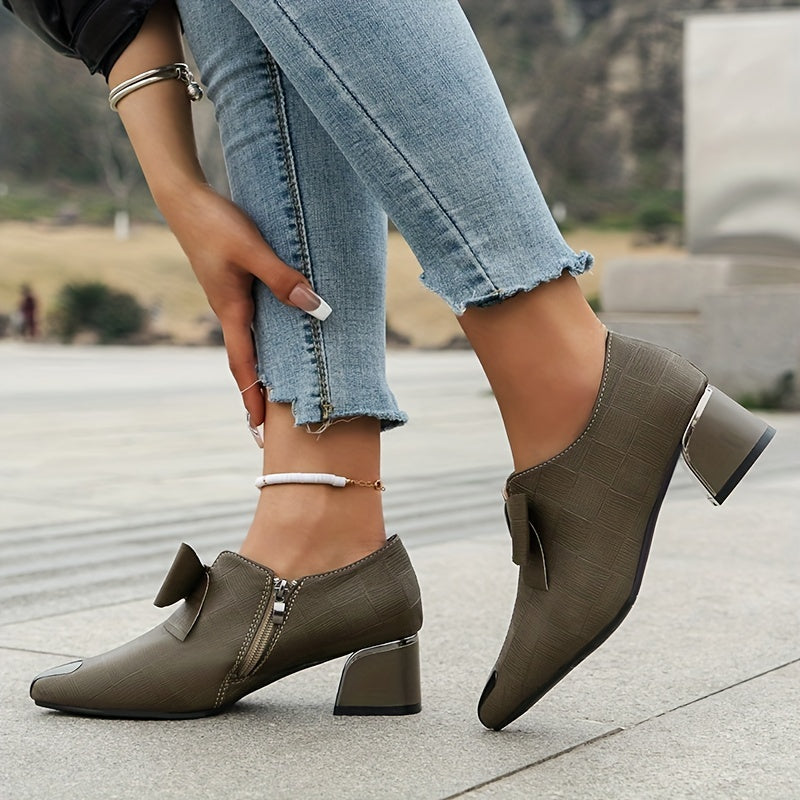 Women's Bowknot Block Heel Ankle Boots