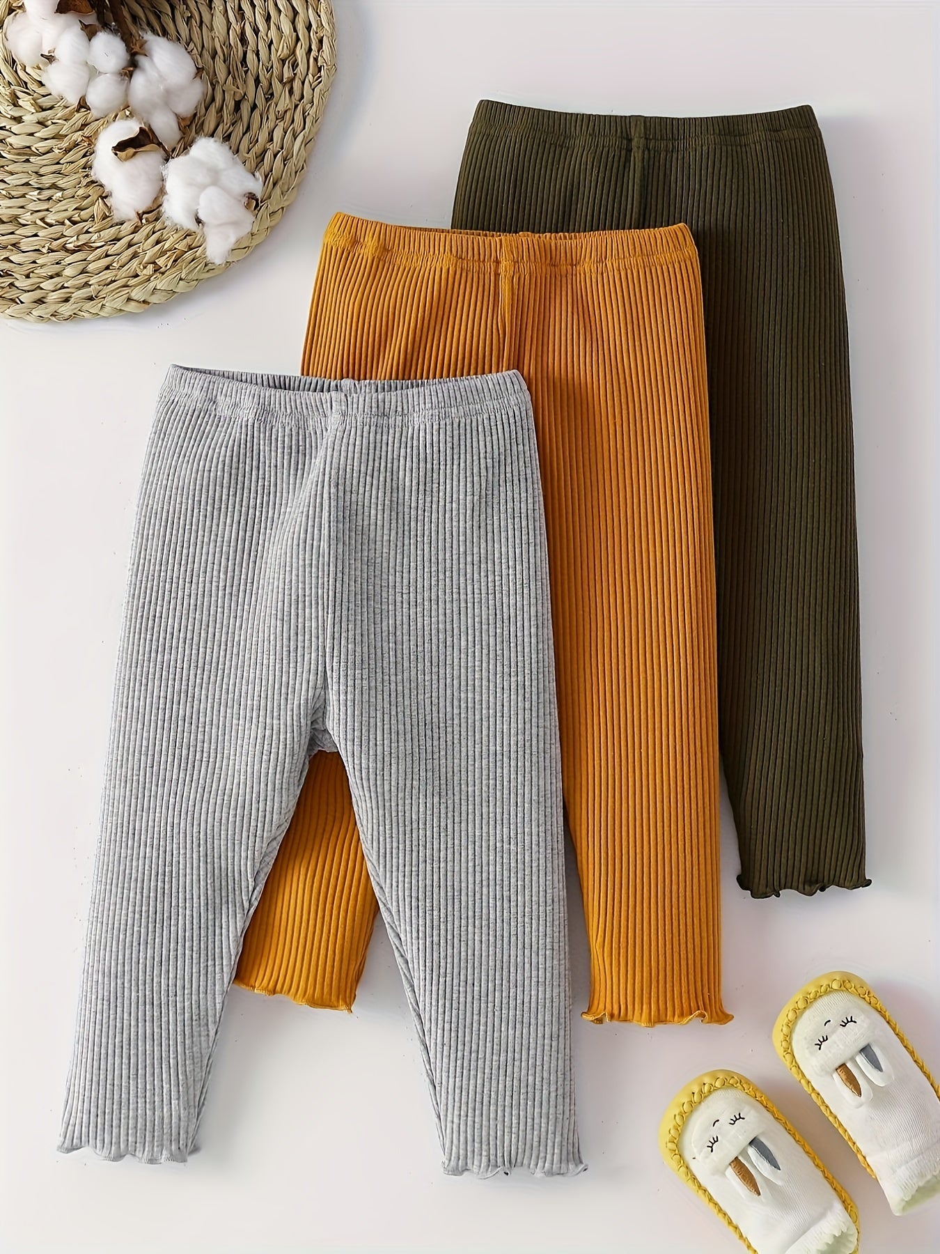 Baby Girl's Ribbed Knit Bottoming Trousers Set