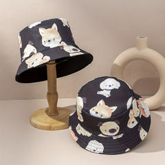 Reversible Family Bucket Hat Puppy Print Basin Hat Unisex Cartoon Dog Fisherman