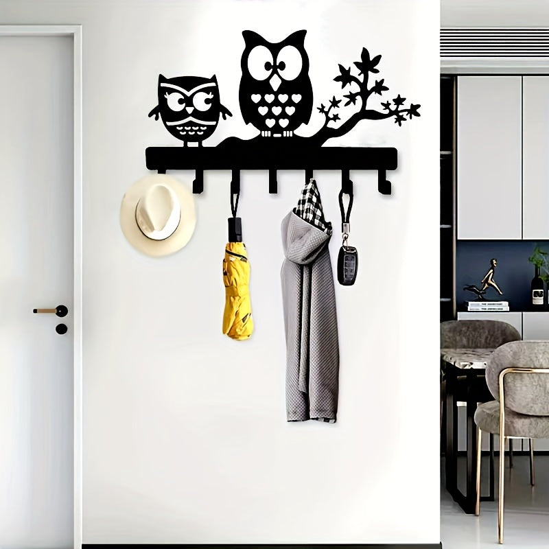 Owl Key Hanger with 7 Hooks - Decorative Metal Keychain Organizer