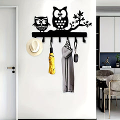 Owl Key Hanger with 7 Hooks - Decorative Metal Keychain Organizer