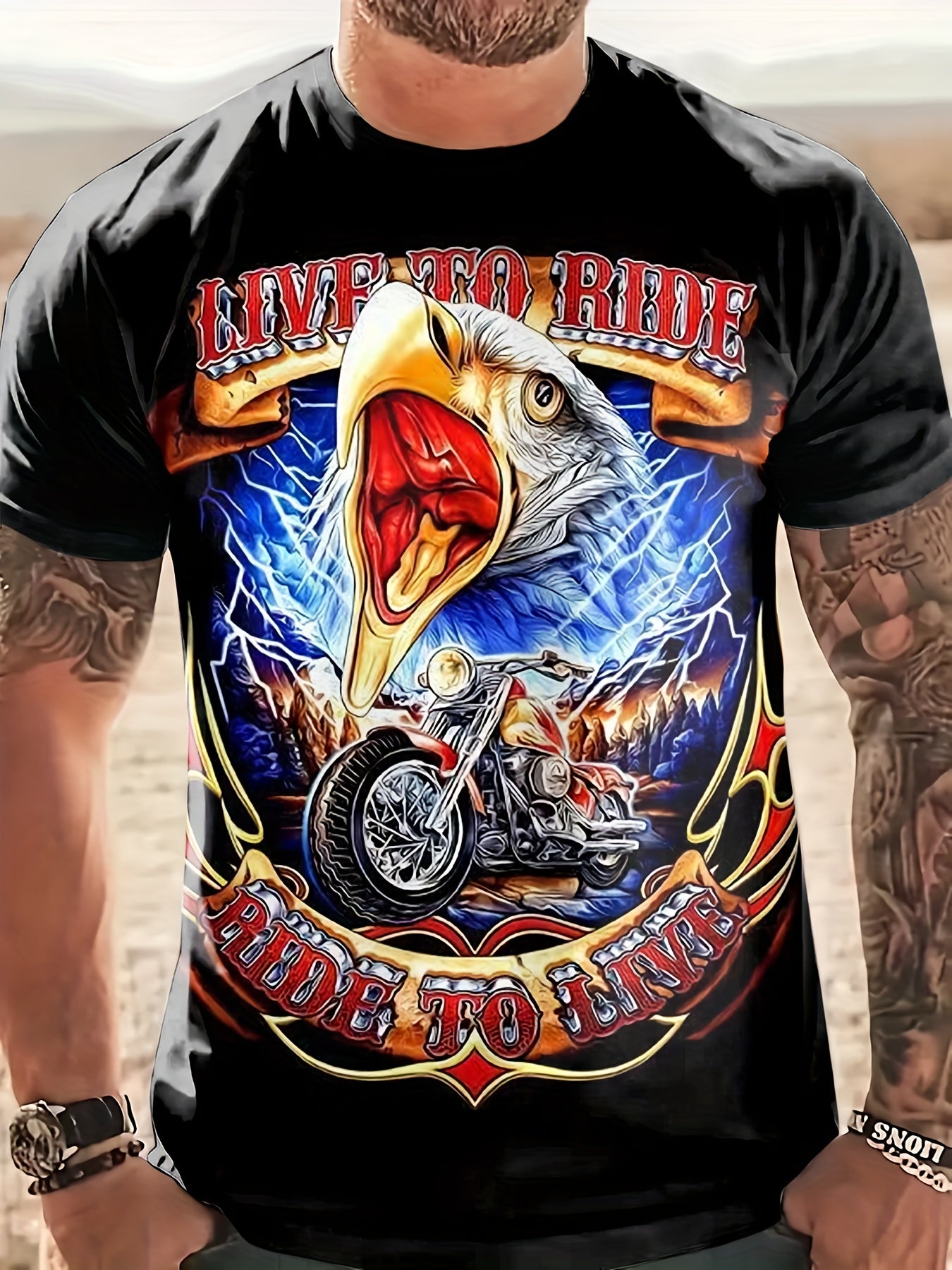 Men's Live To Ride Animals Graphic T-Shirt Crew Neck Tee