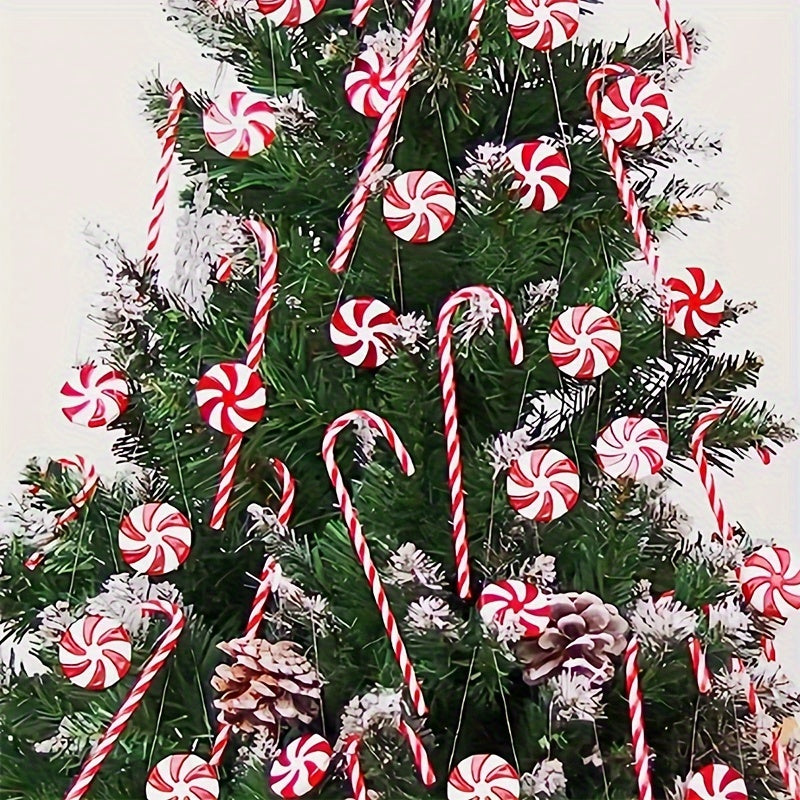 20pcs Christmas Red & Candy Windmill Cane Set Tree Pendant