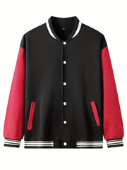 Men's Varsity Jacket Casual Block Button Up Jacket Spring Fall