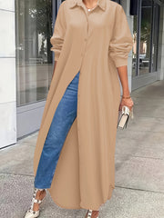 Solid Button Up Long Sleeve Shirt Dress