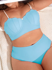 Shell Pearl Strap Push Up Bikini Set High Stretch Swimsuit
