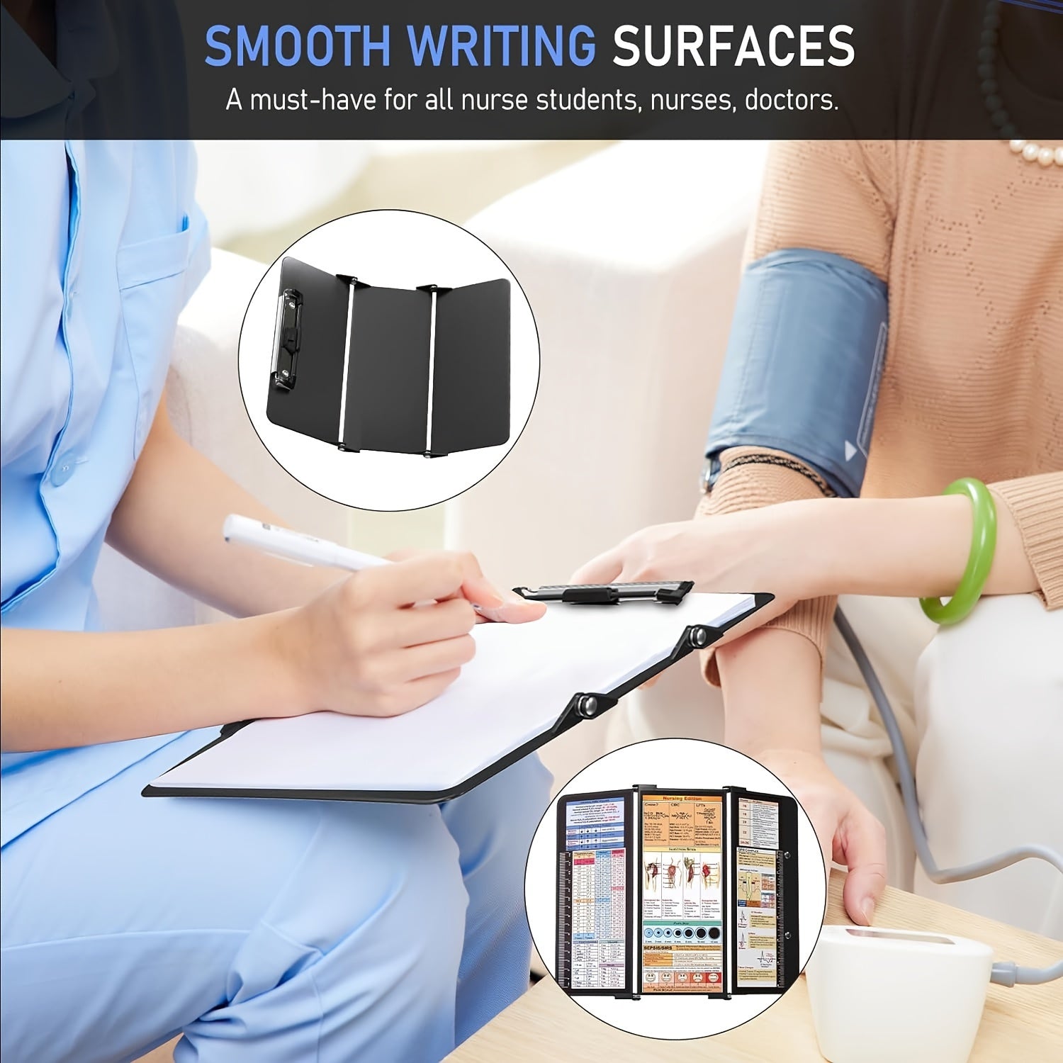 3-Layer Aluminum Nursing Clipboard with Cheat Sheets & Clip