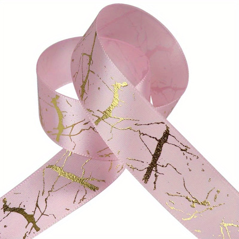 5 Yards 25mm Satin Marble Crack Pattern Golden Foil Printed Ribbon
