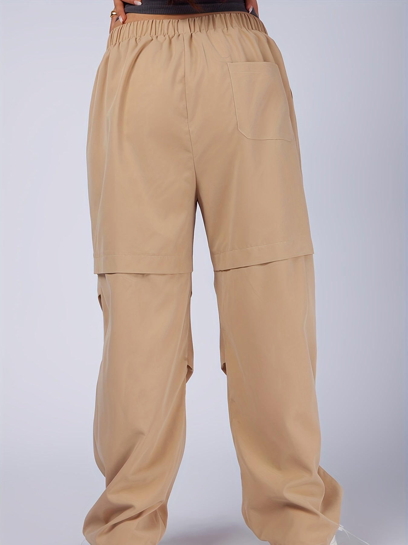 Women's Plus Solid High Rise Cargo Trousers With Pockets