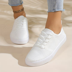 Women's Solid Flying Woven Sneakers Breathable Lace Up Outdoor Shoes