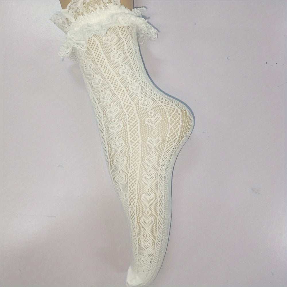 Breathable Heart Pattern Hollow Semi Sheer Short Stockings