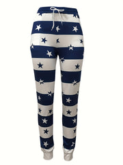 Stars Print Block Pants Casual Drawstring Summer Jogger Pants Women's Clothing