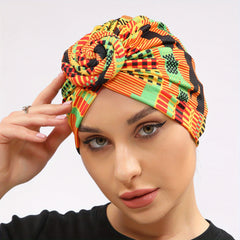 Geometric Plaid Print Turban Colorful Head Scarf Women Casual Ramadan Head Wrap
