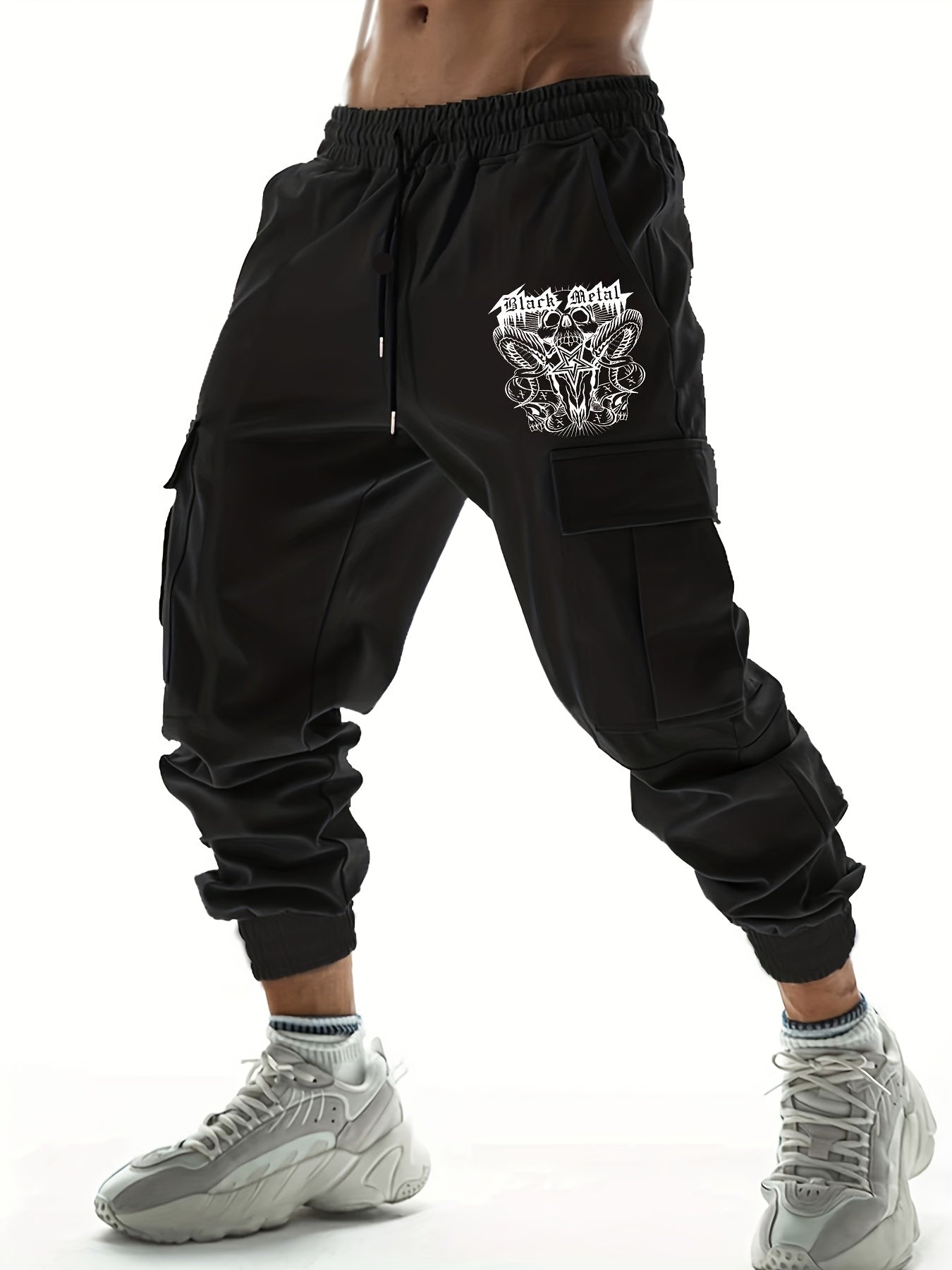 Hipster Metal Print Cargo Pants Men