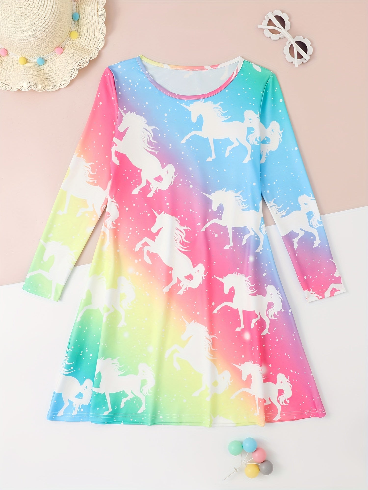 Gradient Tie Dye Unicorn Long Sleeve Dress