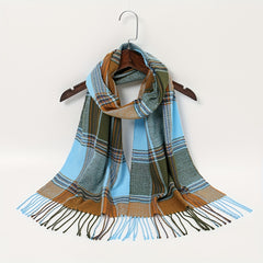 Red Plaid Scarf Tassel Vintage Shawl Outdoor Sunscreen Head Wrap