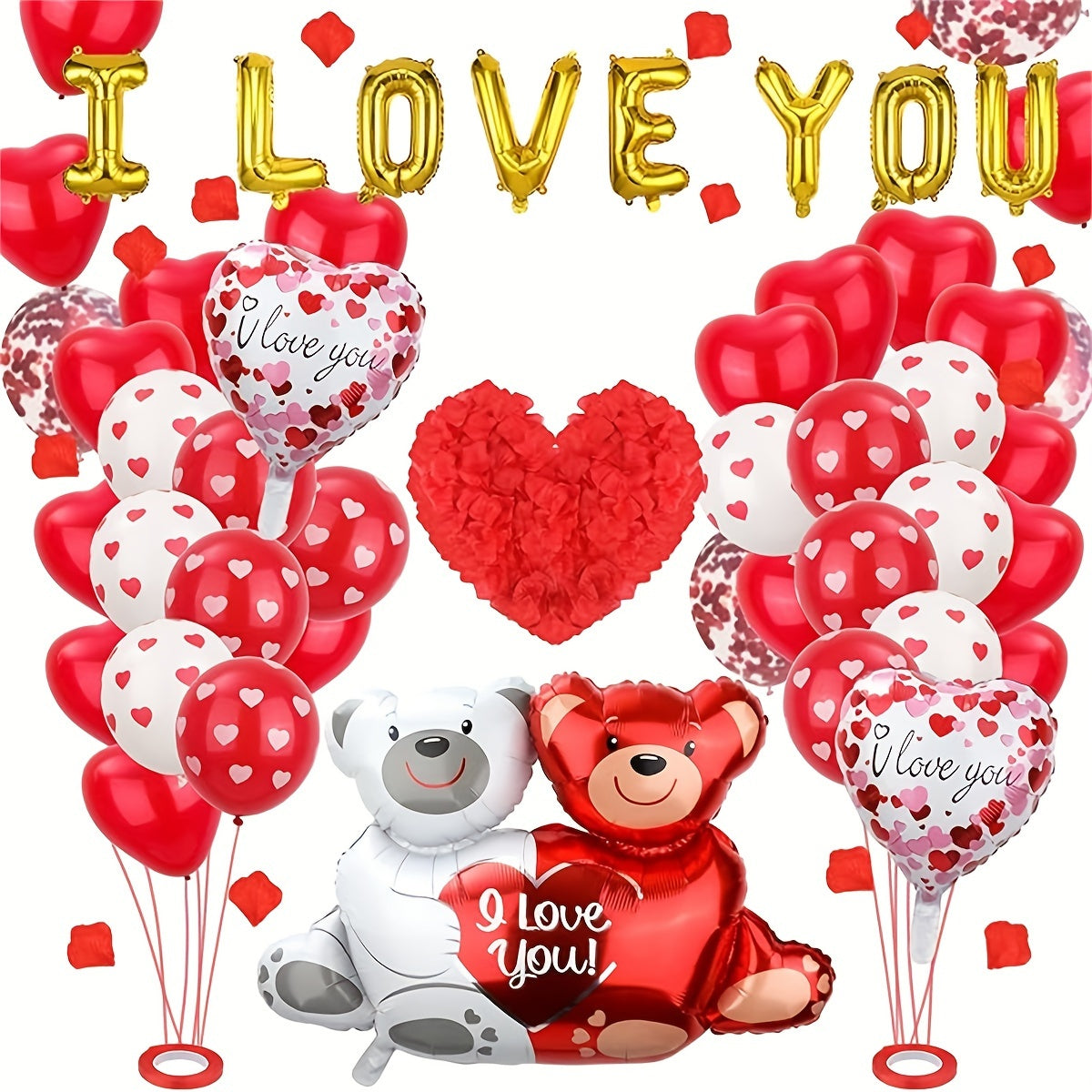 1058pcs Red Heart Balloons Heart Bear Balloons Balloons Set