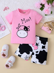 2pcs Girl's Sets Cow Print Shorts Suit Kids Summer Clothes