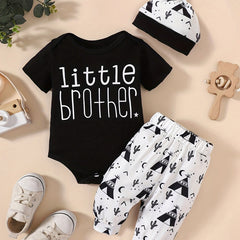 3pc Infant Baby Boys Little Brother Short Sleeve Onesie & Pants & Headband Set