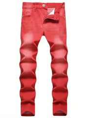 Slim Fit Denim Jeans Mens Solid Washed Pants Spring Summer
