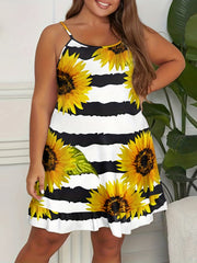 Sunflower & Stripe Print Ruffle Trim Cami Sleep Dress