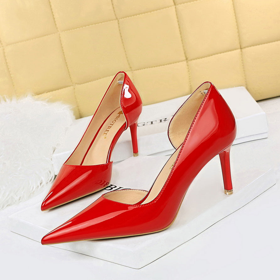 Minimalist Pointed Toe High Heels Patent Leather Stiletto Pumps