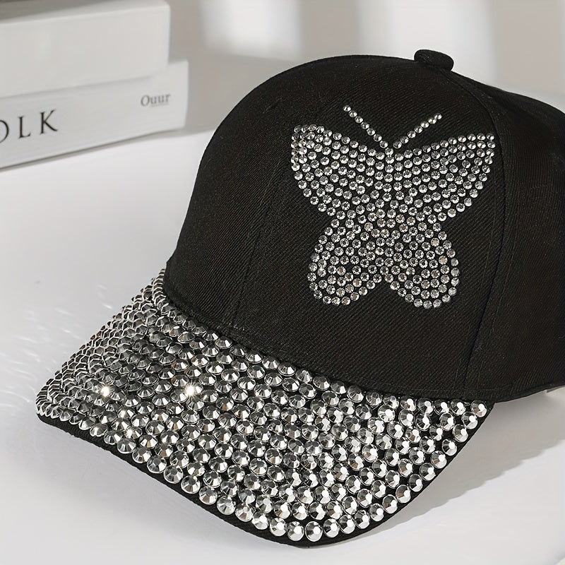 Rhinestone Butterfly Dad Cap for Women