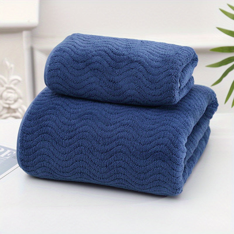 2pcs Wavy Pattern Towel Set Coral Velvet Hand Bath Soft Absorbent Towels