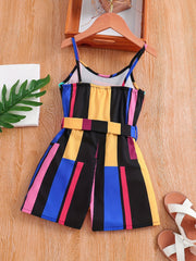 Girls Cami Romper Block Geometry Print Jumpsuit With Belt
