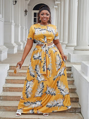Floral Print Plus Size Crop Top & Maxi Skirt Set