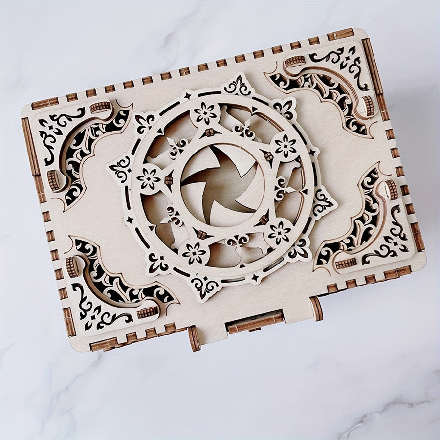 3D Wooden Puzzle Music Box Kit Antique Jewel Box DIY Home Decoration