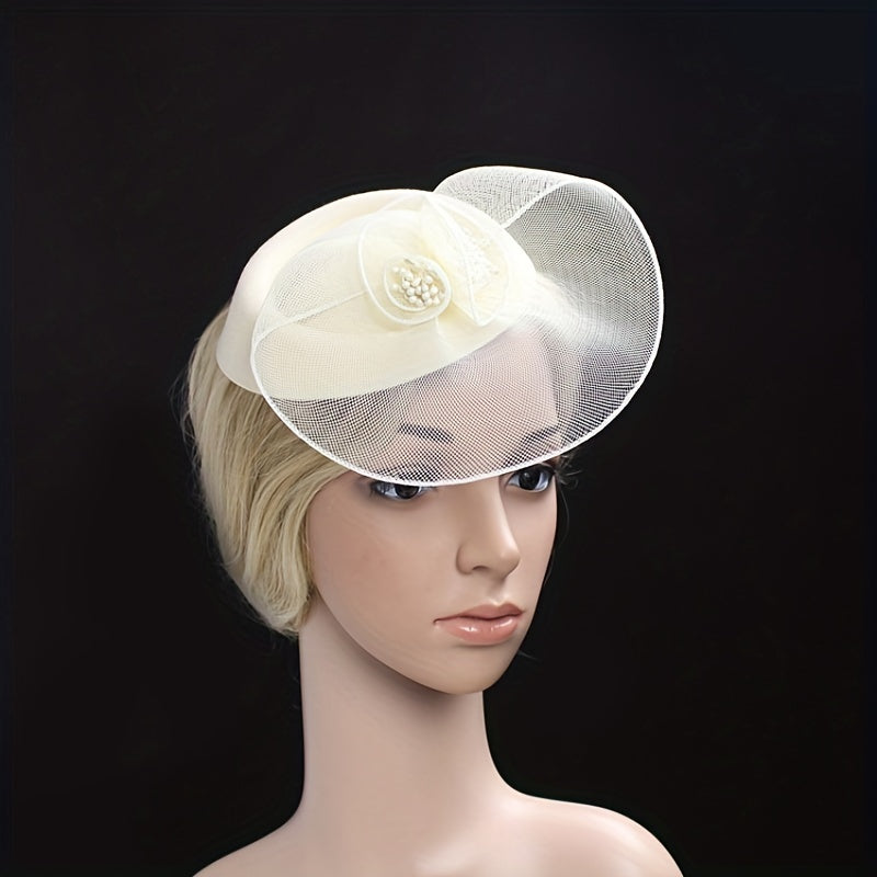 Beige Mesh Flower Fascinators Hat Derby Wedding Cocktail Tea Party