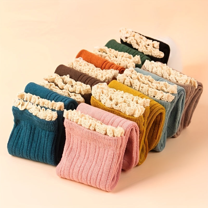 10 Pairs College Style Lace Trim Socks Women's Stockings