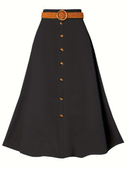 Women's Solid Button High Rise Maxi Skirt