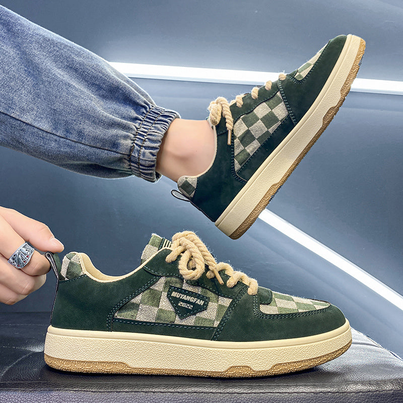 Men's Checkered Lace-up Skate Shoes Breathable with Grip