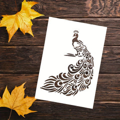 A2 Peacock Pattern Plastic Stencil for DIY Painting on Photo Album Canvas Wall