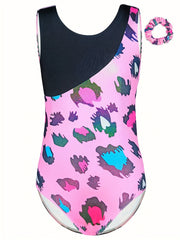 Leopard Print Gymnastics Practice Jumpsuit Romper Girls Yoga