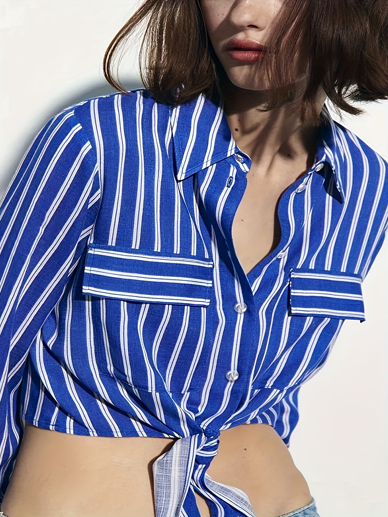 Stripe Print Button Up Long Sleeve Blouse