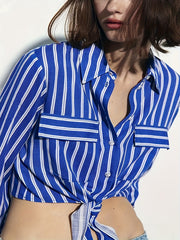 Stripe Print Button Up Long Sleeve Blouse