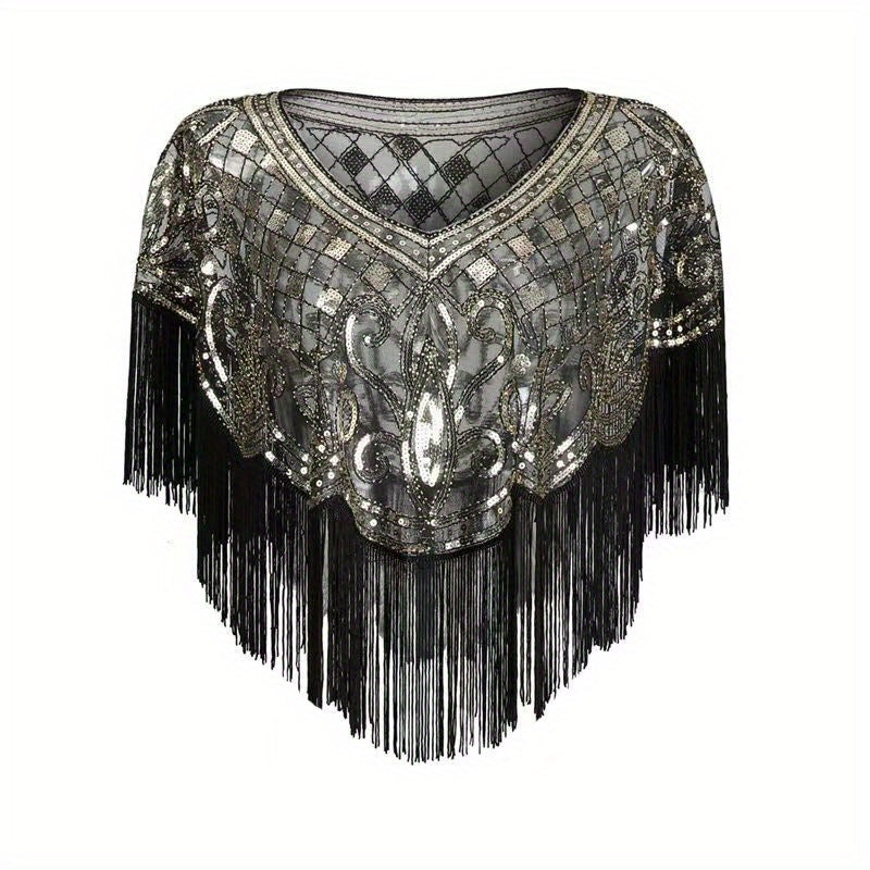 Glitter Tassel Shawl Sequin Embroidery Wrap Decorative Dress Cape Bridal Shawl