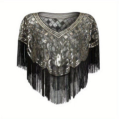 Glitter Tassel Shawl Sequin Embroidery Wrap Decorative Dress Cape Bridal Shawl