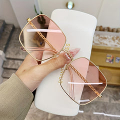 Large Square Sunglasses Gradient Chain Metal Glasses UV400